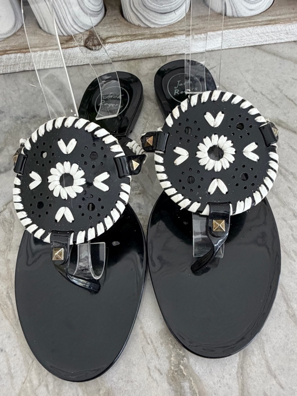 JACK ROGERS  Black and White Plastic Slip On Sandal Size-9